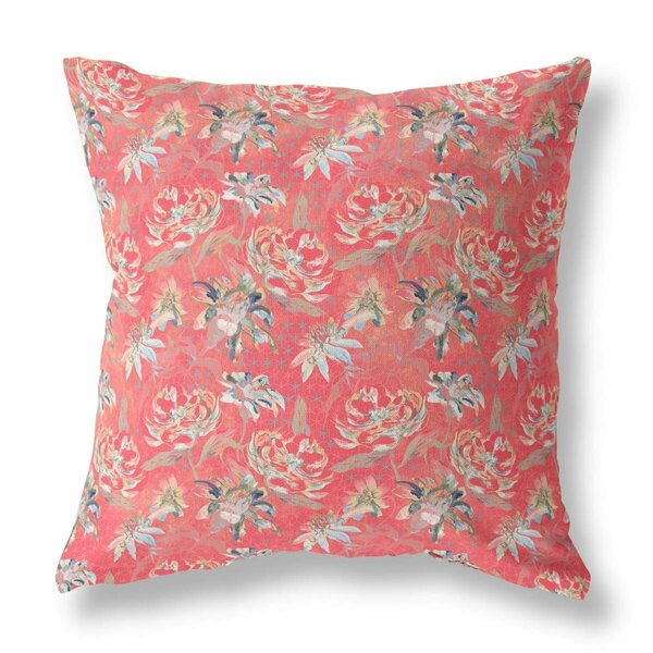 Homeroots 18 in. Salmon Red Roses Indoor & Outdoor Throw Pillow Red 414342